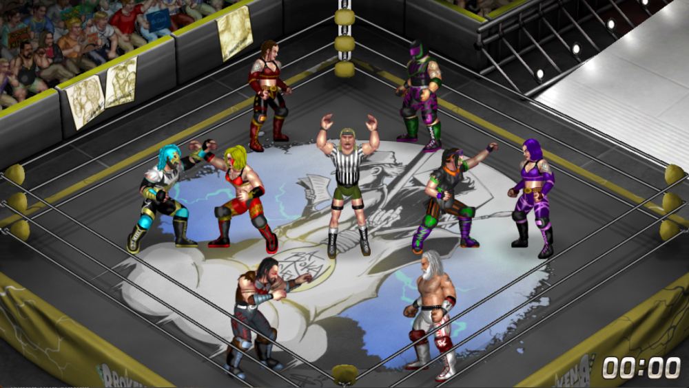A battle royal image of Fire Pro Wrestling World. A game used regularly on ABROKENSLEEP twitch stream