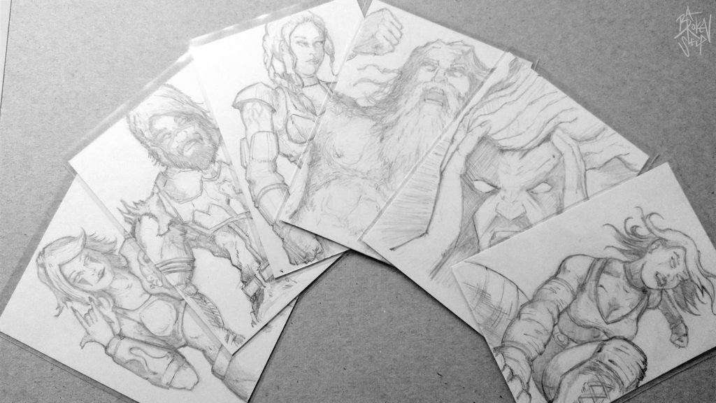 A set of sketch cards used as a loyalty redeem on the ABROKENSLEEP twitch channel