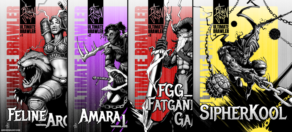 A set of custom fantasy characters with colour backgrounds. Created as a loxalty reward for ABROKENSLEEP twitch stream.