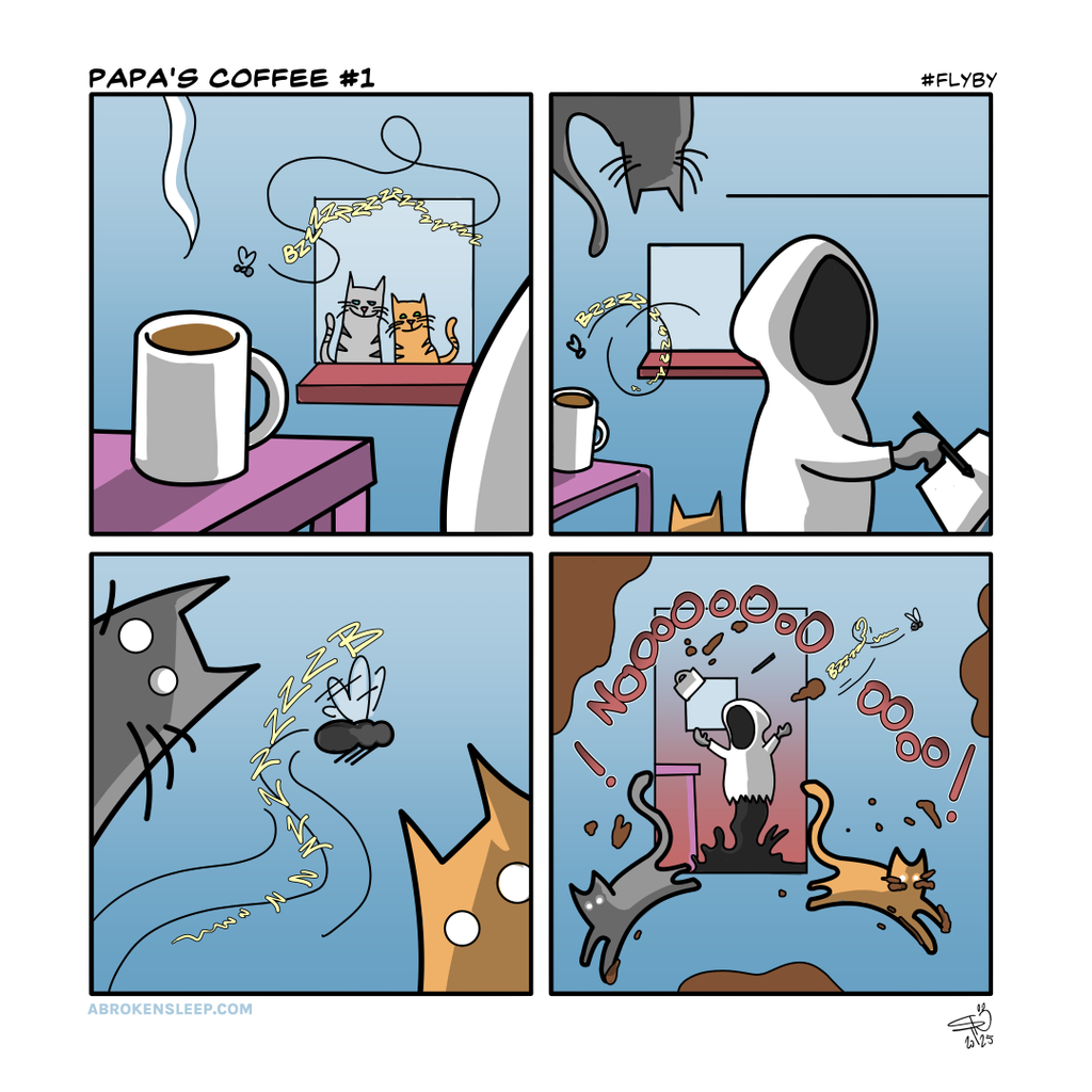 a comic strip titled papas coffee 1 flyby